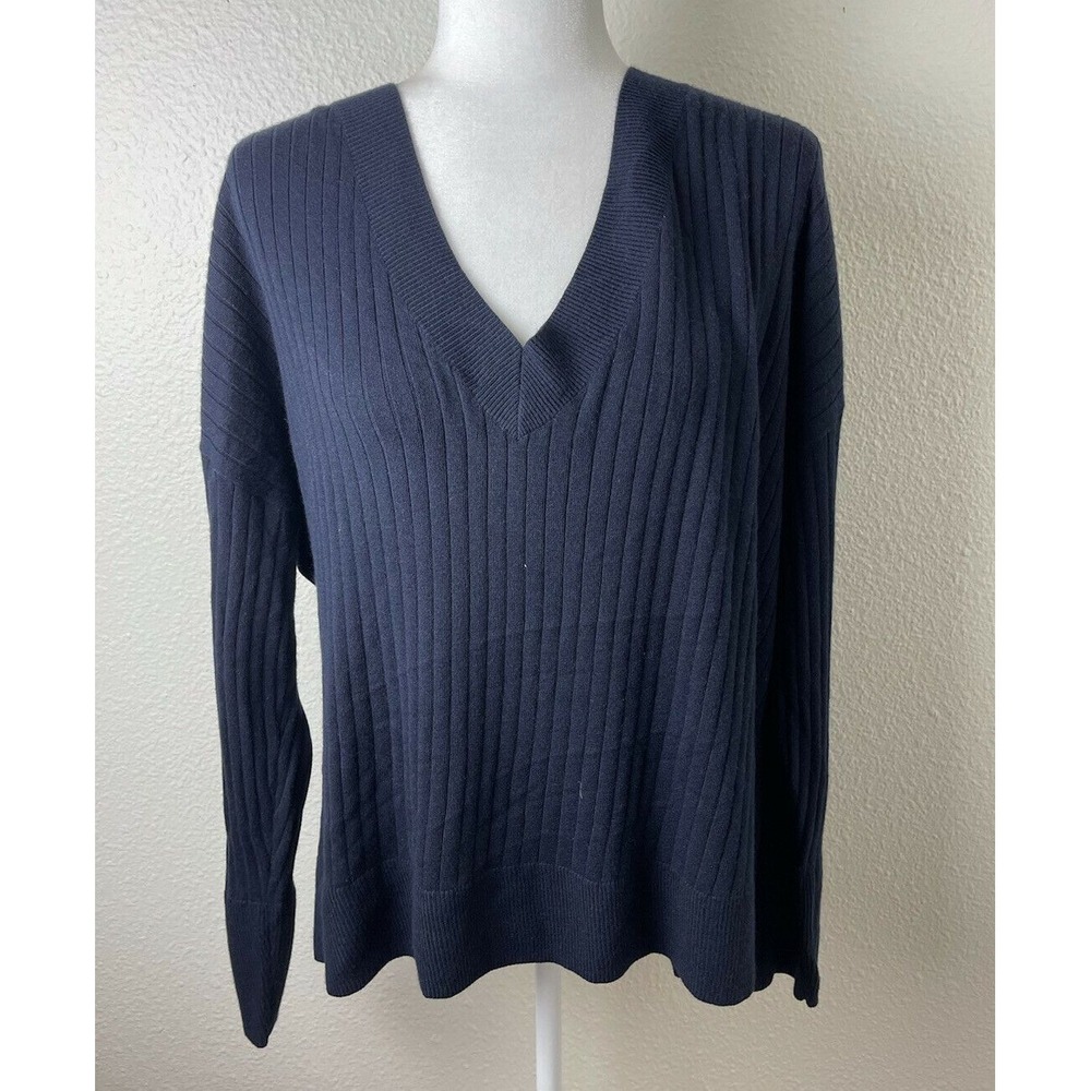Treasure & Bond Women's Cozy V-Neck Long Sleeve Sweater Blue Large L